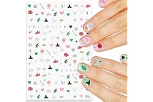 xo, Fetti Pink + Green Witch Nail Stickers - 604 pcs. | Birthday Decorations, Cute Girl Party Favor, Manicure Accessory, Kids Wizard Supplies