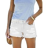 Dwnipkq Women’s Stretchy Ripped Mid Waisted Denim Shorts Casual Frayed Raw Hem Trendy Jean Shorts