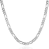 QUADRI Figaro Sterling Silver Chain for Men, 5mm Italian Link Necklace, 16-30 Inch, 925 Sterling Silver Diamond-Cut, Cadena de Plata 925 para Hombre, Made in Italy, Gift Box Included