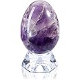 Top Plaza Healing Crystals Amethyst Stone Decors Carved Polished Natural Gemstone Egg Statue Figurines with Acrylic Stand Home Living Room Bedroom Room Decoration