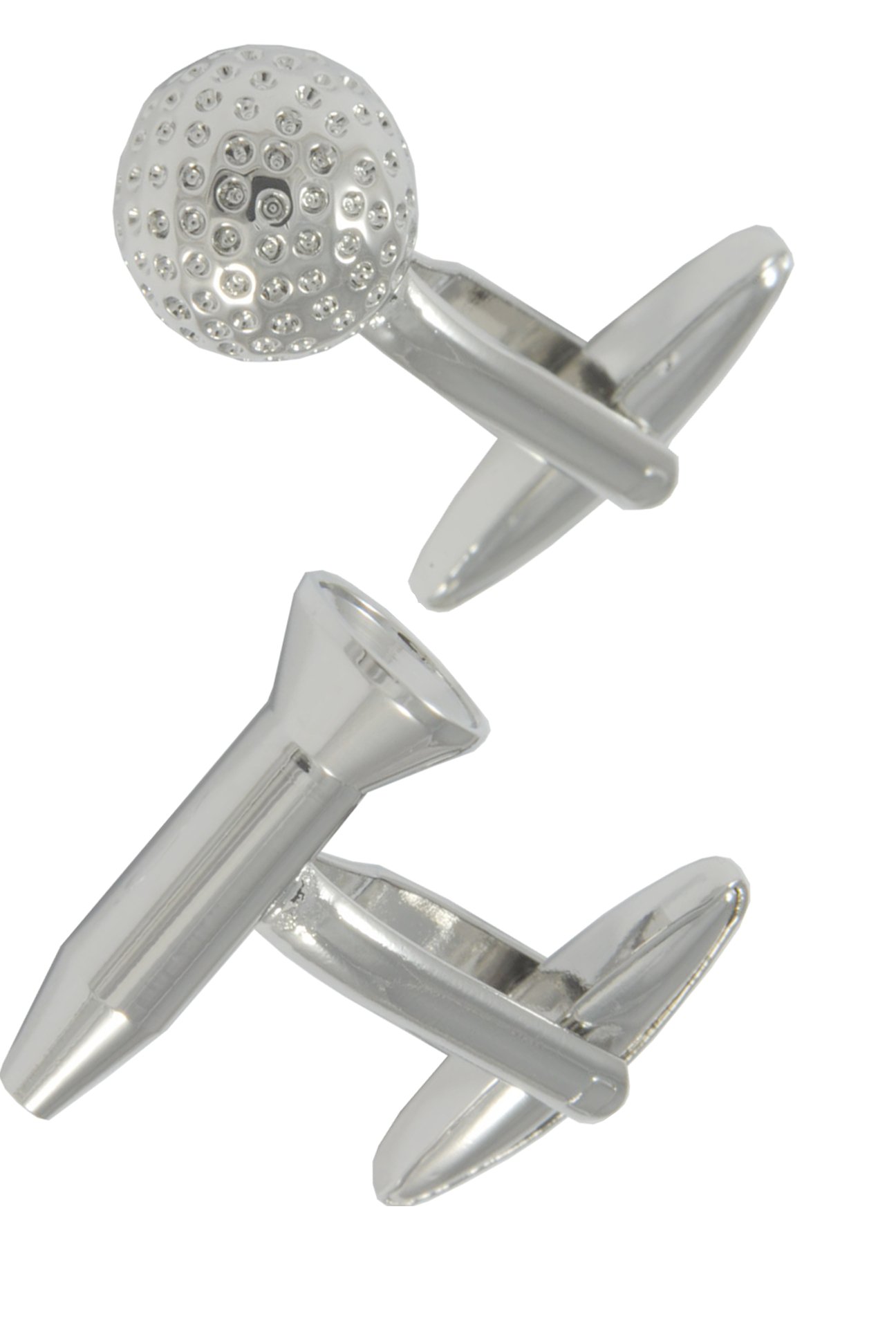 Cufflinks for Men + Presentation Box - Golf - Golf Ball and Tee - Solid Brass Metal - Links Course Round Clubhouse - Perfect For Golfing Enthusiasts - Silver Colour - One Pair