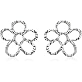 LecAit Summer Dainty Daisy Flower Earring Hollowed out Flower Stud 925 Sterling Silver Post Minimalism Earring for Women Girls