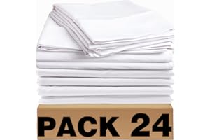 ACTEB Bulk Queen Flat Sheets Only 24 Pack Basic White Bed Top Line Flat Sheet Soft Breathable Color Coded Hem Threads for Hotel Bedding Wholesale 90x102 inches