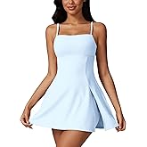 ABOCIW Womens Square Neck Tennis Dress with Shorts Spaghetti Strap Backless Workout Side Slit Athletic Golf Dresses