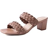 N.N.G Women Heels Sandals Braided Block Nude Summer Chunky Square Leather Woven Comfort Strappy Dress Casual Pumps Mules