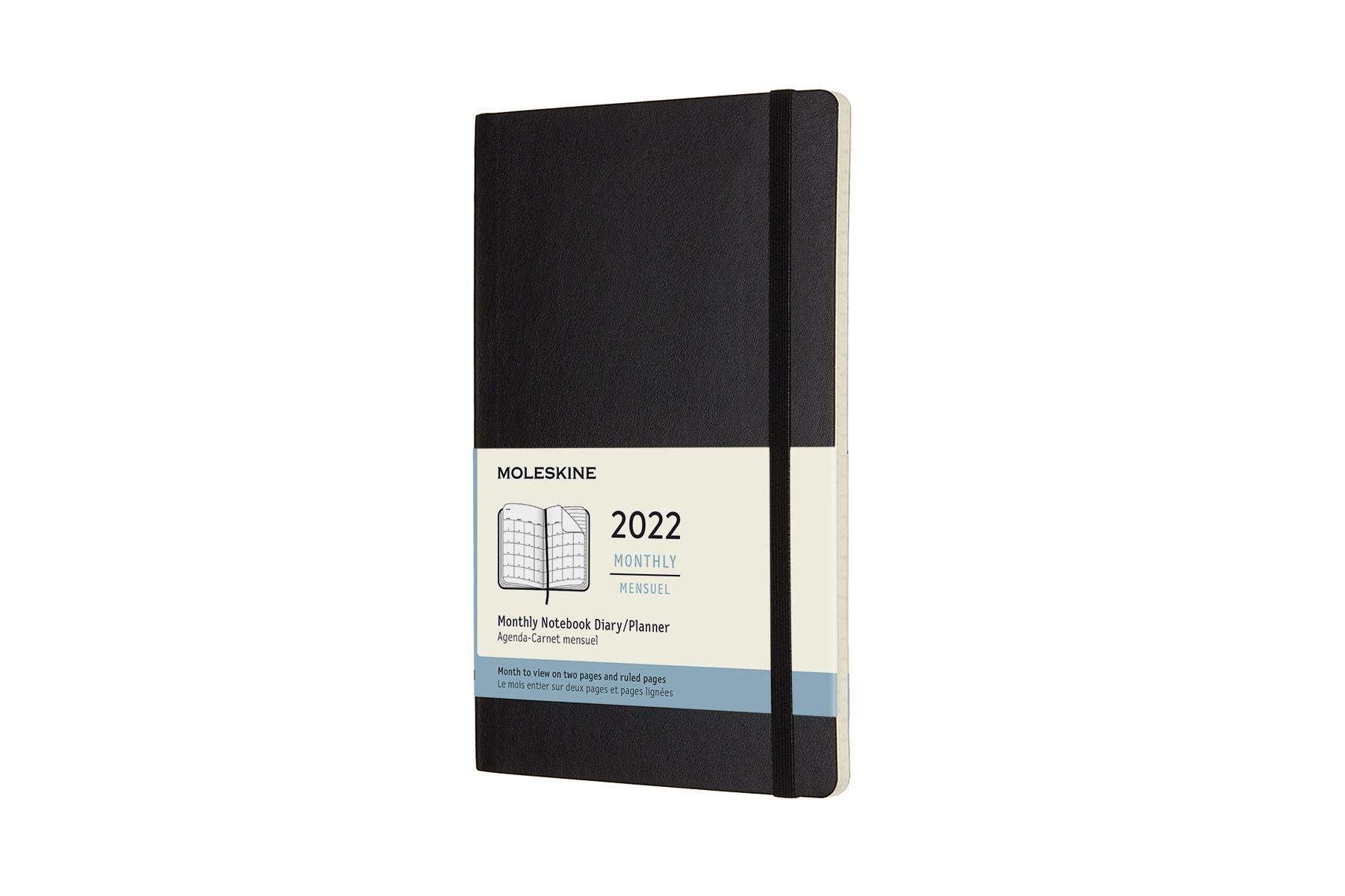 Moleskine Monthly Planner 2022, 12-Month Monthly Diary, Monthly Notebook with Soft Cover, Large Size 13 x 21 cm, Colour Black, 128 Pages