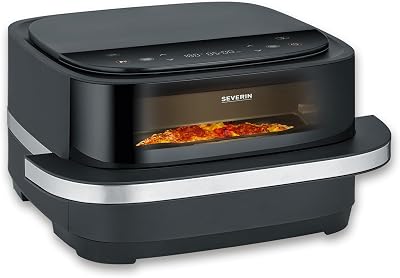 S-Fry Pizza & More Air Friyer, 10 programas automáticos de pizza e mais, distribuição ótima de calor, formato extra largo, janela de visualização, 4 L, 2100 W, preto, prateado, FR 2464