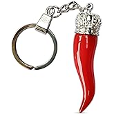P.S. I Love Italy Italian Horn Keychain with Silver Chain - Red Pepper Charm Italian Horn for Car Mirror Accessories
