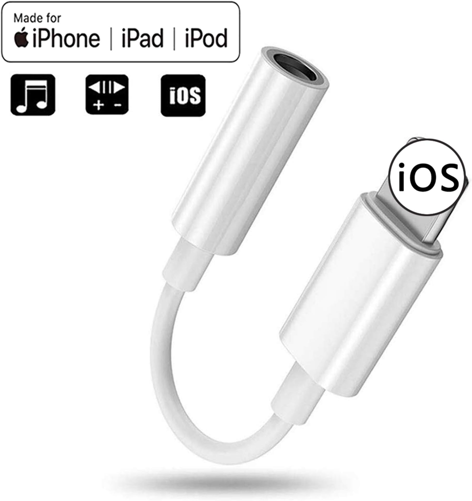 Headphone Adapter for iPhone 11 Adapter to 3.5 mm Jack Earphone Adapter Aux-Audio-Cable Converter Headset Dongle Splitter for iPhone 7/7Plus/8/8Plus/X/XS/XR/11 Accessories Support All iOS-White