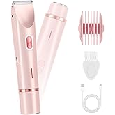 Bikini Trimmer for Women 2 in 1 Dual Head - IPX7 Waterproof Painless Electric Razors for Beauty, Pubic Hair, Face, Legs & Underarms– Portable Cordless Shaver with Fast Charging, Easy Cleaning (Pink)