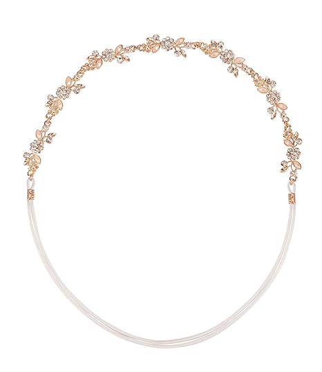 SIX Festlicher Haarschmuck: Filigrane Haarkette mit Gummi im Nacken, goldenes Kettenband mit silbernen Strass-Blüten und rosa