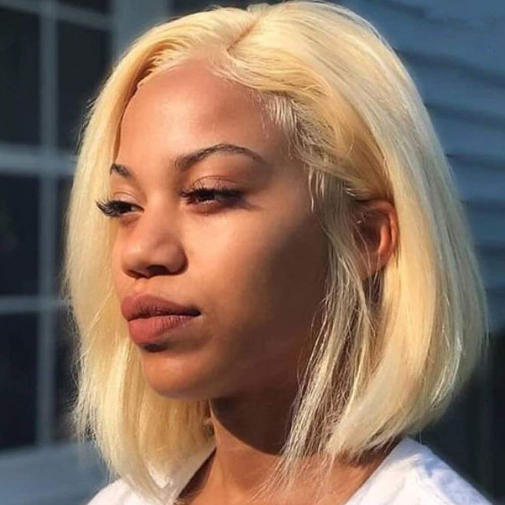 TUNEFUL 613 Blonde Bob Wig Human Hair Brazilian Straight Lace Front Wigs for Black Women 13×4 Middle Part Pre Plucked Natural Hairline with Baby Hair 150% Density (10 Inch, 613 Bob Wigs)
