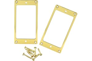 Hitefu 2 Pcs Metal Humbucker Cover, Flat Electric Guitar Pickup Frame Replacement, Bridge Neck Pickups Cover with Screws (Gold)