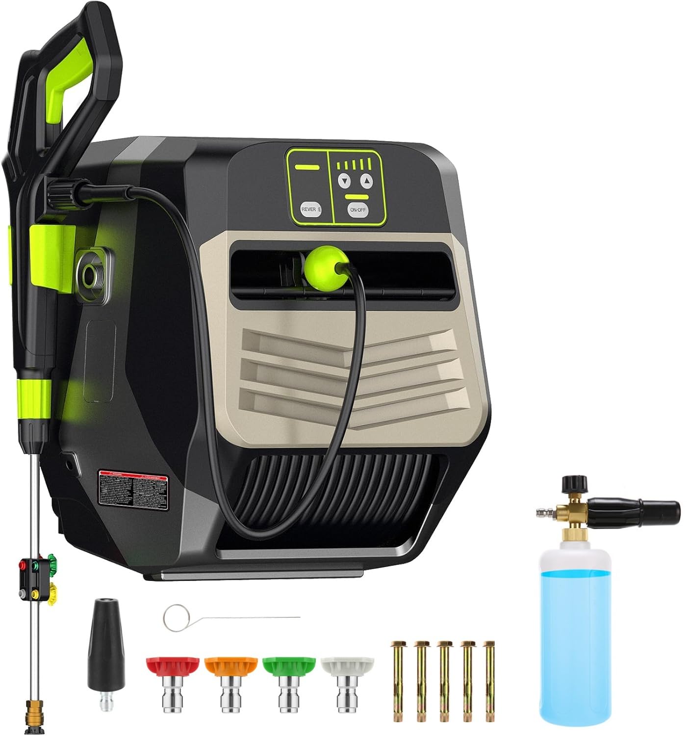 Photo 1 of **SELLING FOR PARTS. MISSING THE WAND**Wall Mounted Pressure Washer - 5500 PSI 3.6 GPM, 5 Levers Power Washer with 98FT Retractable Hose for Car/Driveway(Black)