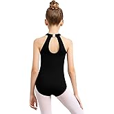 Tegmk Girls Halter Dance Leotard for Ballet Hollow Back, Mesh Neckline, Full Front Lining