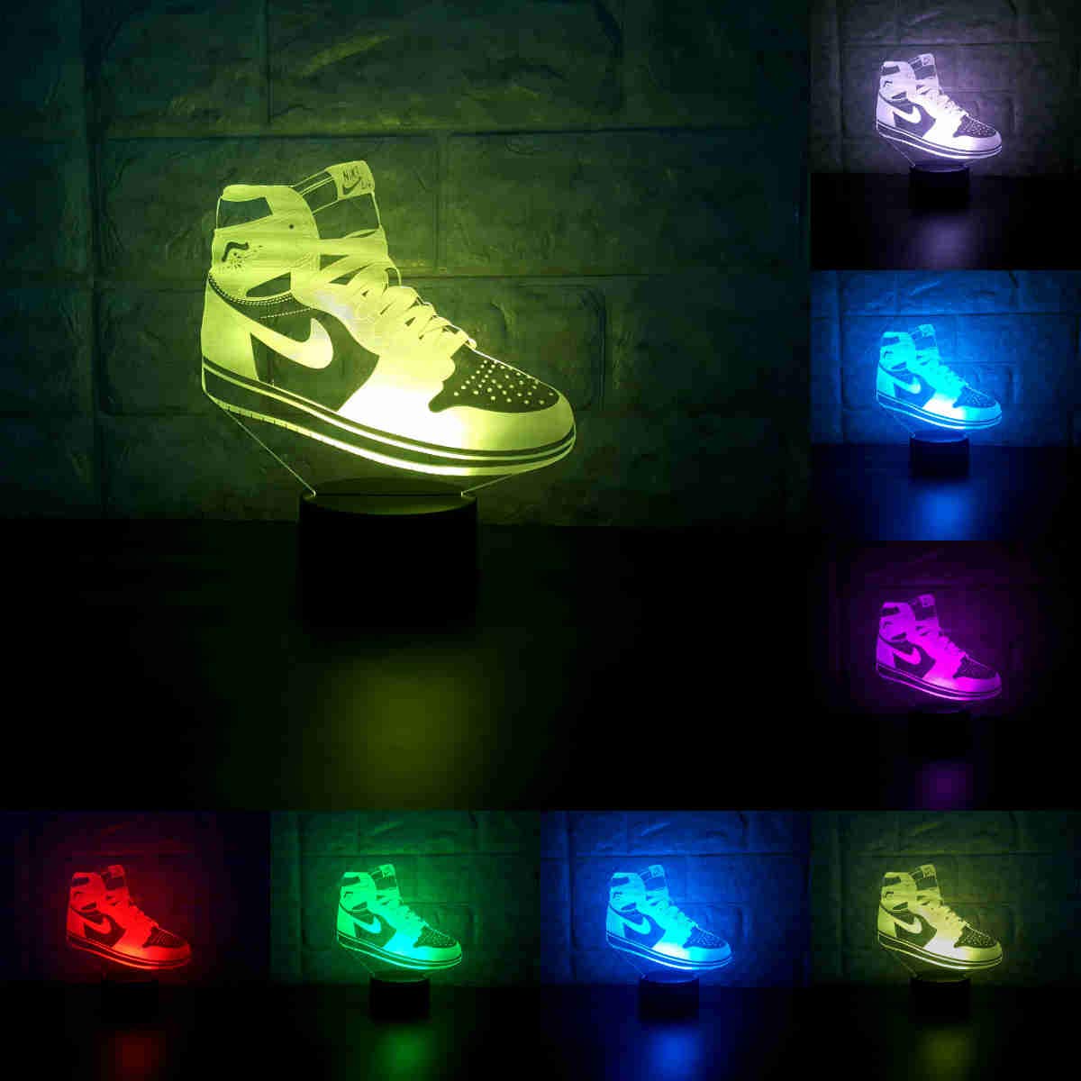 Sneakers 3D Lamp Table NightLight 7 Color Change Running Shoes LED Desk Light Touch Multicolored USB Power As Home Decoration Lights Tractor for Boys Kids (Touch) (Jordan 1)