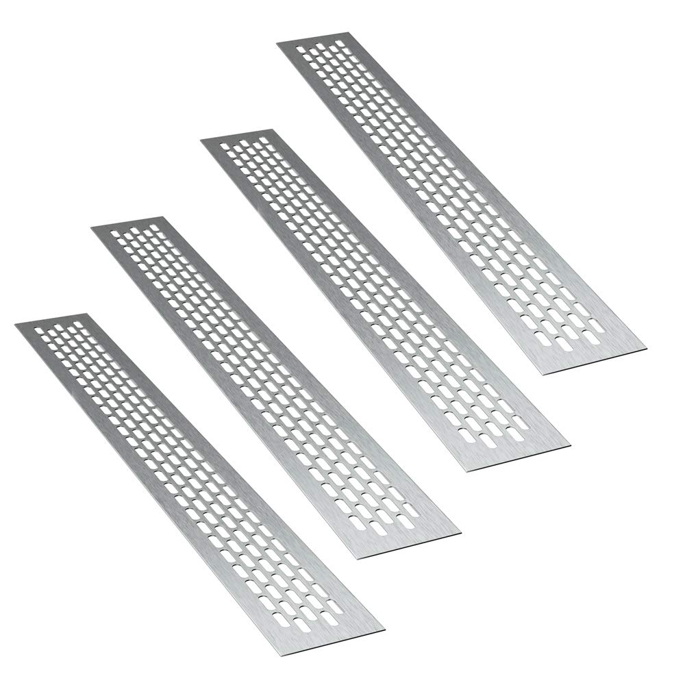 sossai® Aluminium Ventilation Grille - Alucratis (Pack of 4) | Rectangular - Dimensions: 44 x 6 cm | Colour: Stainless Steel | Brushed