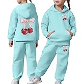 Pink Bow 2 Piece Sets Sweatsuit for Girl Cute Kids Fall Clothes Graphic Hoodies Pullover and Sweatpants Outfits