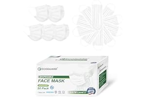EG EcoGuard Disposable Face Masks Made in USA, 4 Ply for Families, Students, Breathable All-Day Wear & Safety, FSA HSA Eligible, ASTM Level 3 Medical Grade, 50 Pack, White