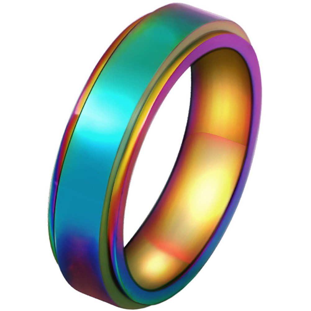 HIJONES Anillo giratorio de acero inoxidable para mujer LGBT Gay Lesbian Pride Rainbow Spinner para hombre, talla 6