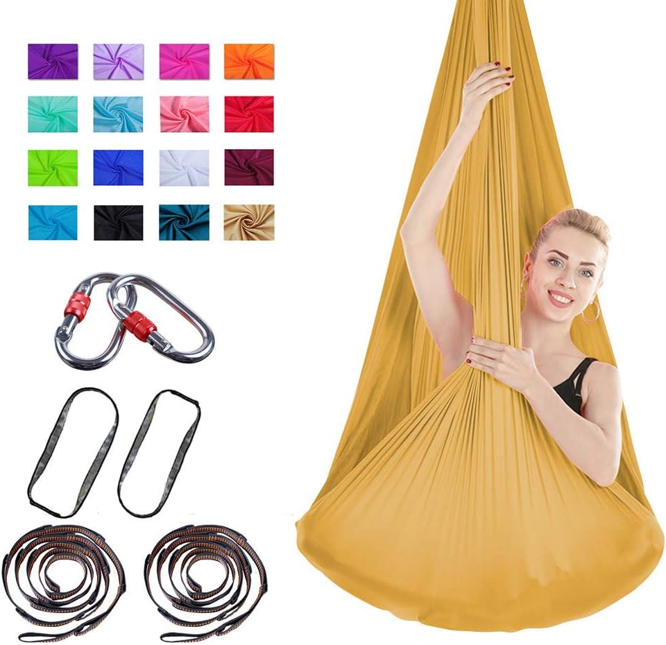 WNZL Aerial Yoga Hammock Yoga Trapeze Premium Aerial Silks Yoga Swing Antigravity, Sensory Swing Inversion Pilates, Yoga Inversions, Flexibility Core Strength Indoor Use 4.5x3Yards