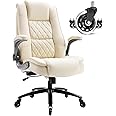 EZAKI High Back Office Chair-Flip-up Arms Executive Computer Desk Chair, Built-in Lumbar Support Thick Padded Adjustable Rock Tension Ergonomic Design for Back Pain (Beige)