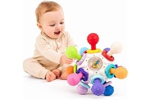 Brinquedo Sensorial Mordedor Chocalho Flexível para Bebês | Cubo Educativo Multifuncional com Atividades Sensoriais | Coordenação Motora, Desenvolvimento Cognitivo e Estímulo Tátil | Presente Infantil