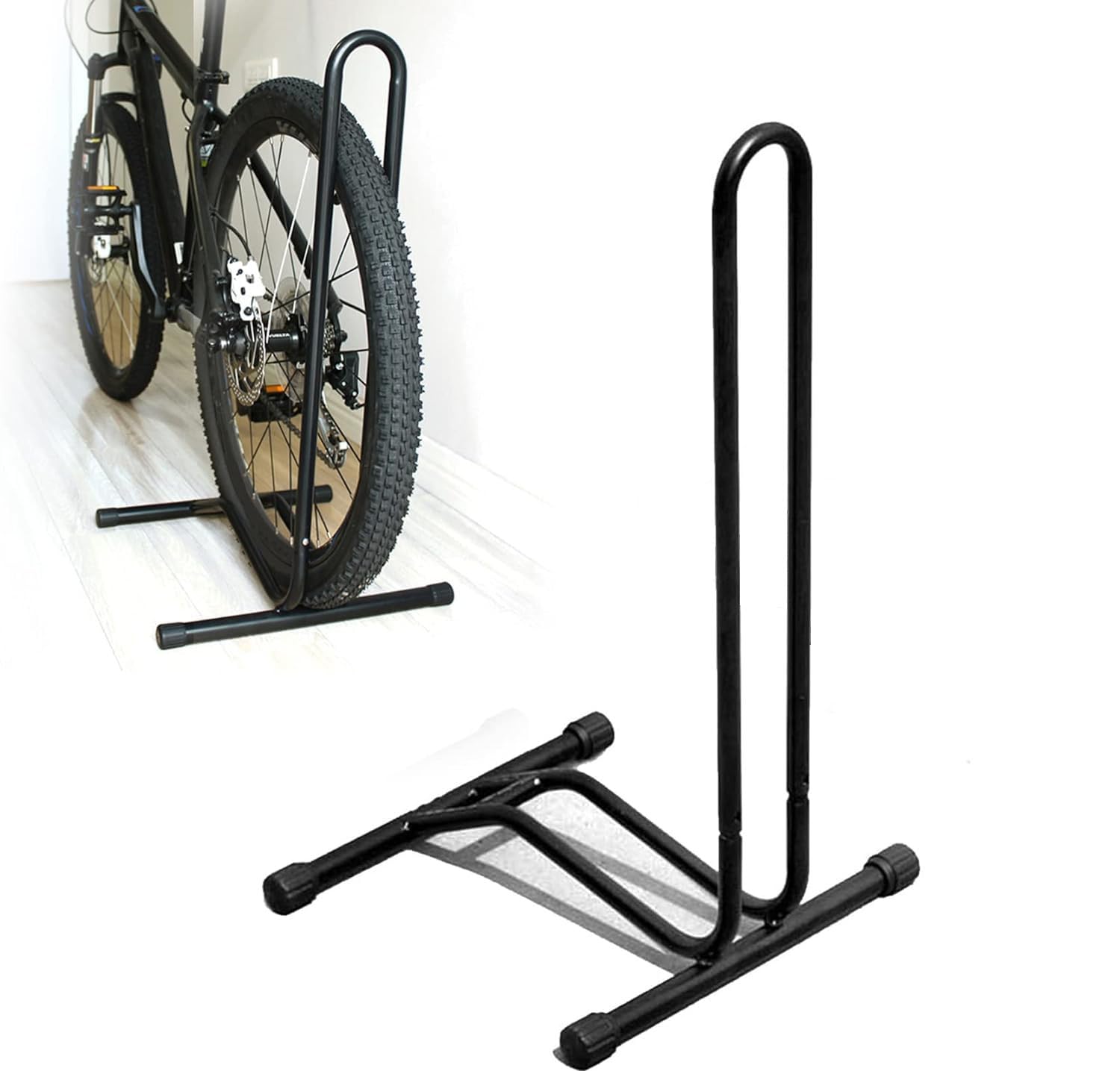 FCOUMY Bike Floor Stand Freestanding Upright Bicycle Parking Storage Rack Space Saver Suitable for Mountain Bike, Road Bike,for Bicycle with Wheel Diameter Max 28 Inches