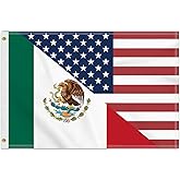 2×3 FT Mexico USA Friendship Flag, Medium 60×90CM 150D Mexican Outdoor Banner,Double Side Printing American Decor For Patio Garden With Brass Gromment