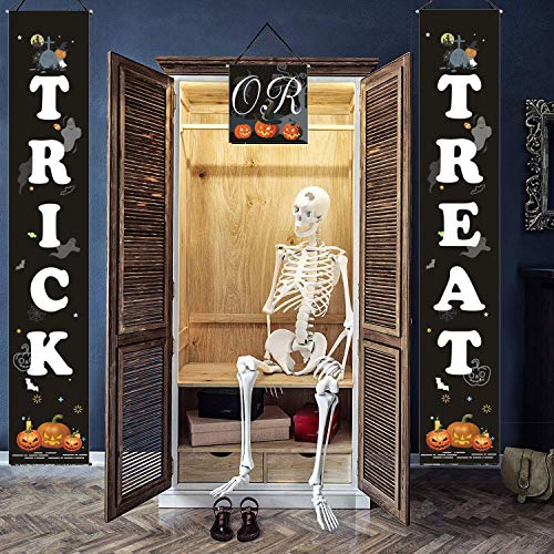 Halloween Decorations Outdoor-Trick or Treat Banner Halloween Hanging Sign for Front Door Indoor Display, Gate, Garden, Home, Party, Porch, Office