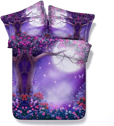 3 Stks Paarse Bed Set Europese Stijl Landhuis En Lavendel Fancy Maan Leeftijd Boom En Bloemen Beddengoed Voor Meisjes Tieners Met 1 Dekbedovertrek 2 Kussenslopen Amazon Nl