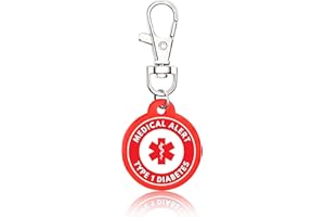 ELM CITY DIRECT Medical Alert Keychain Tag – Emergency ID for Men, Women & Kids – Clip-On Medical ID Keychain for Keys, Backpack or Purse (Type 1 Diabetes)