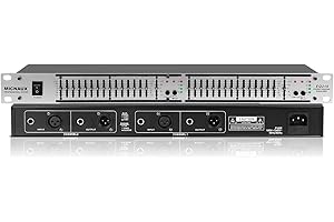 MICNAUX Stereo Equalizer for Home Audio System, Dual Channel 15-Band Silver Graphic Equalizer Professional Rack Mount DJ EQ, Noise Reduction - EQ215S