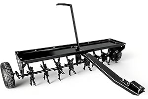Tow Behind Plug Aerator, 48-Inch Tow Behind Lawn Plug Aerator with Universal Hitch, 3 in Spikes & Inflatable Wheels, Lawn Aer