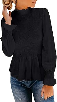 Smocked Tops Long Sleeve Turtle Neck 