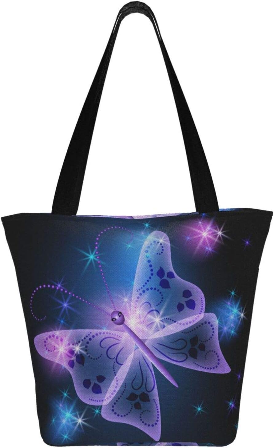 Bolso de lona para mujer, diseño de mariposas, color morado: Amazon.com