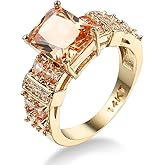 14k Yellow Gold Plated Shiny Full Diamond Princess Square Cut Champagne Ring AAA Cubic Zirconia Fashion Morganite Crystal Eternity Engagement Wedding Band Ring for Women ST.495 (6)