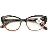 V.W.E. Women Cateye Progressive Clear Bifocal Reading glasses - No Line or Bubble - Zero Power on Top