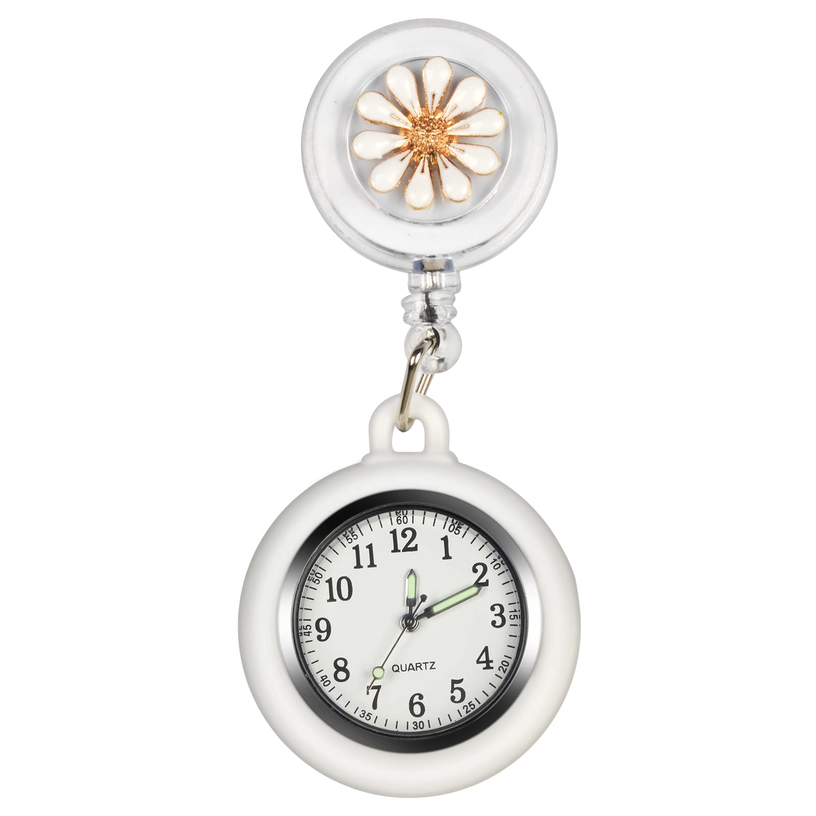 SibyTech Nurse Fob Watch, Clip-on Hanging & Retractable Pocket Watch for Medical Health Care Nurse Doctor (White)