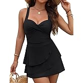 CiCiBird Women's One Piece Swim Dress Swimsuit Tummy Control Bathing Suit Modest Mesh Swim Skirt