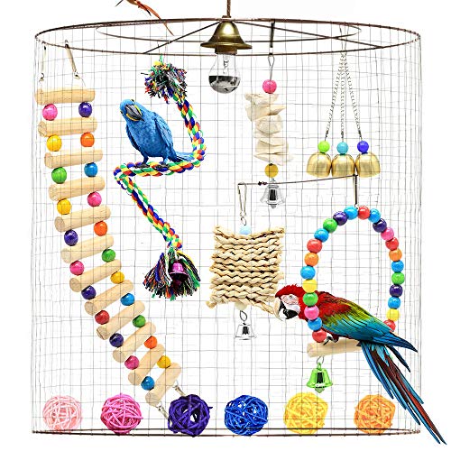 DOMIGLOW Bird Toys for Parrots - 12 Pack Bird Perch Ladder Hanging Chew Toys Colorful Parrot Toys Bird Cage Accessories for Cockatiel Parakeet Macaw Parrotlet Conure Lovebird (12Pcs)