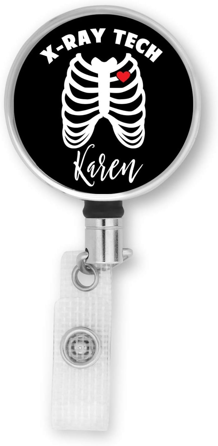 Skeleton X-Ray Tech Personalized Metal Retractable ID Badge Holder
