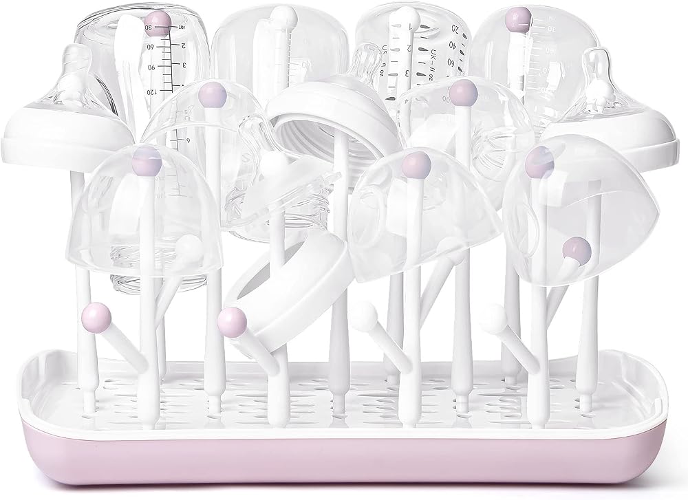 Termichy Baby Bottle Drying Rack Large Capacity Pink with Removable Tray