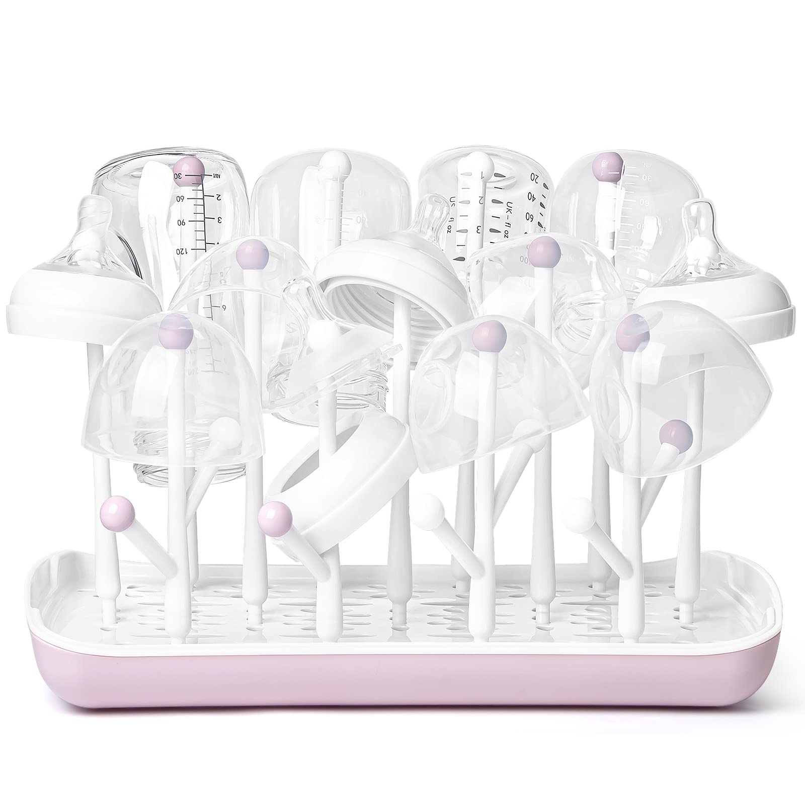 Termichy Baby Bottle Drying Rack, Baby Bottle Rack with Large Capacity for Bottles, Dry Rack with Removable Water Tray (Pink)