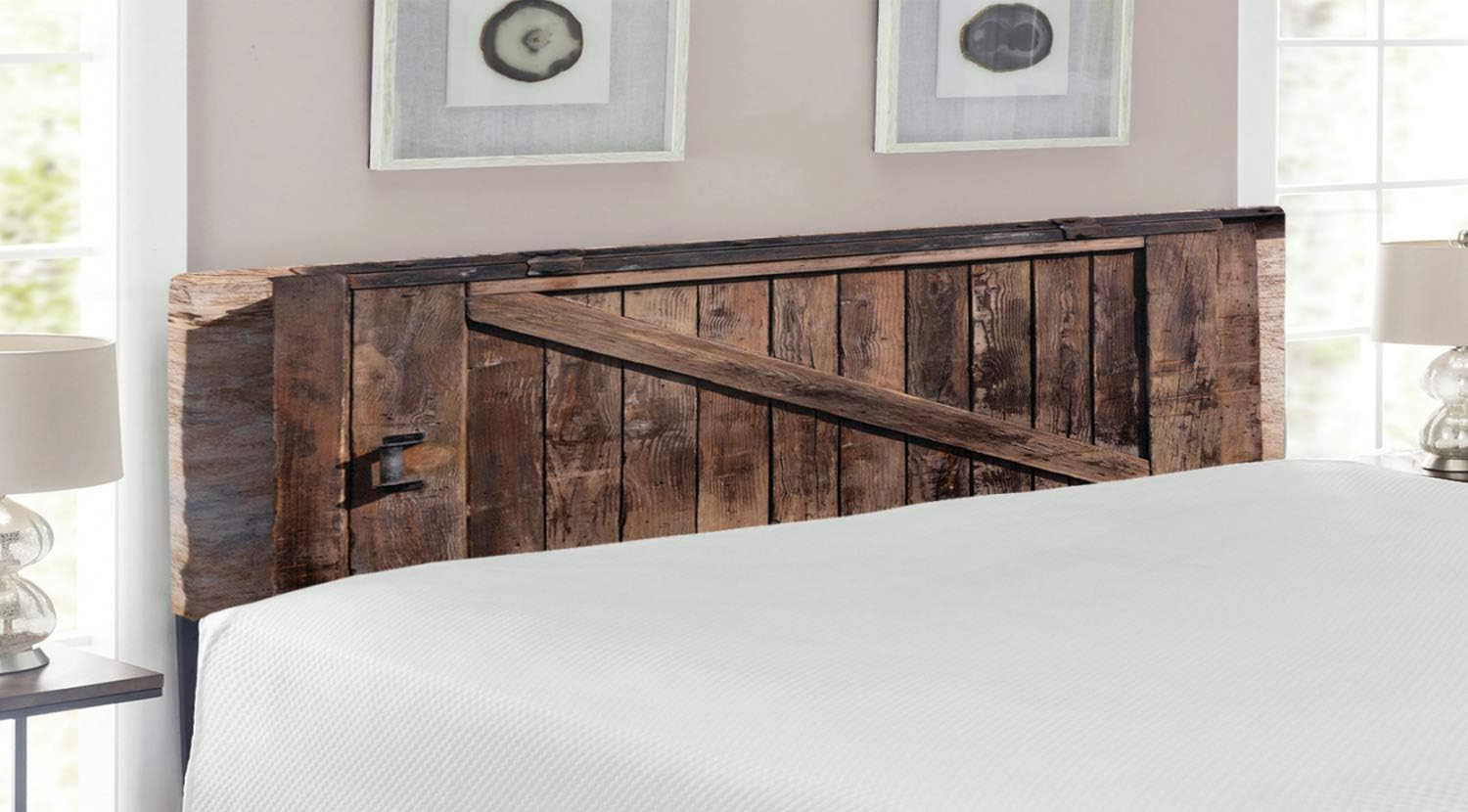 Ambesonne Rustic Headboard, Aged Wooden Sliding Barn Door