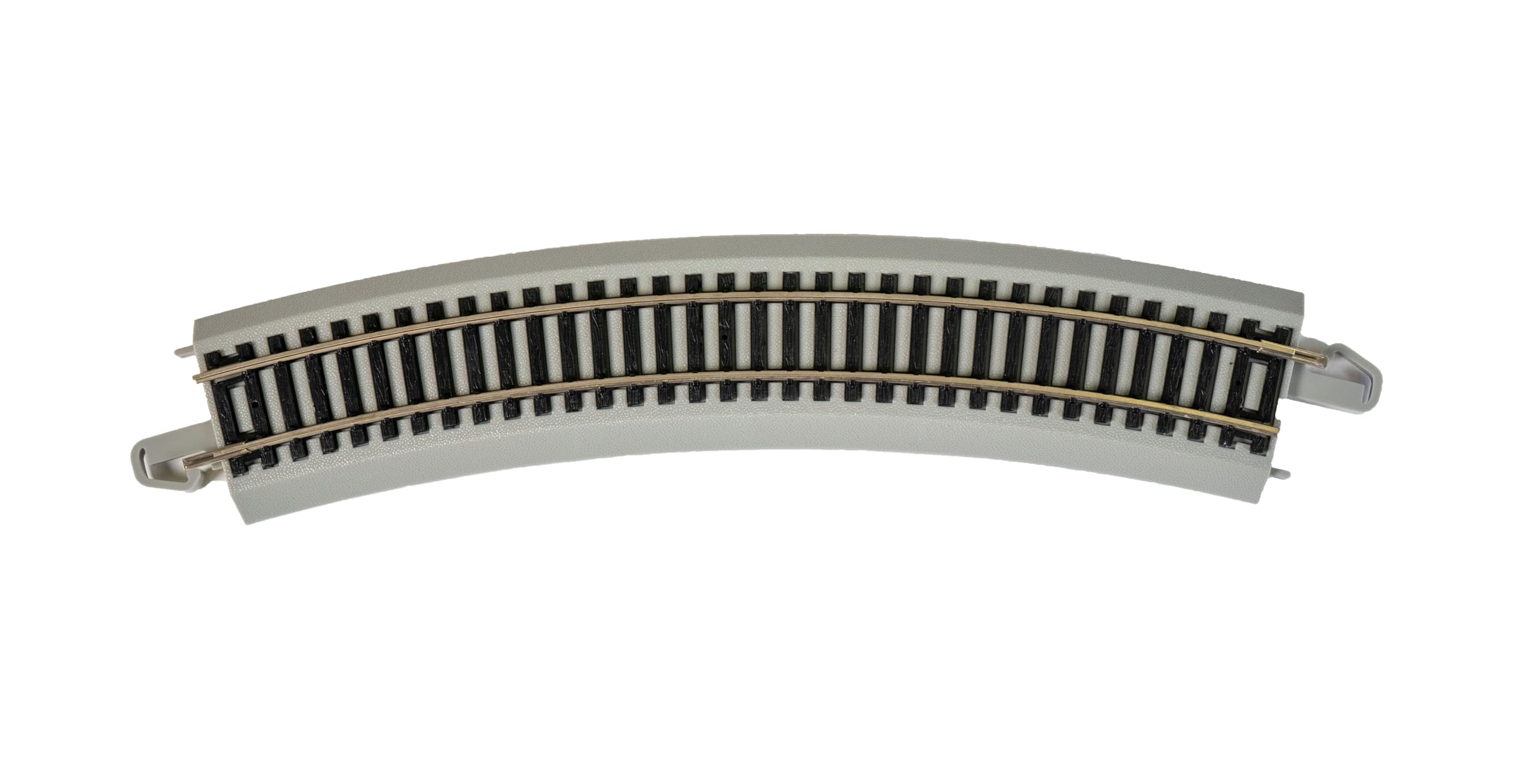 Trenes Bachmann - PISTA CURVA DE RADIO 18 Snap-Fit E-Z TRACK - A GRANEL (50 piezas) - Riel de NÍQUEL PLATA con plataforma gris - Escala HO