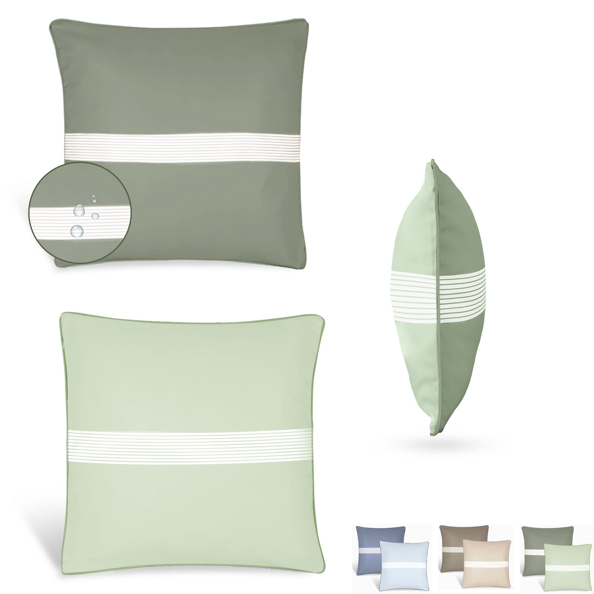 Blau Marité Set of 2 decorative cushion covers. Model FORMENTERA. Resistant, waterproof and anti-stain. Soft and cozy. For indoor and outdoor decoration. (20 x 20 inches, Green)