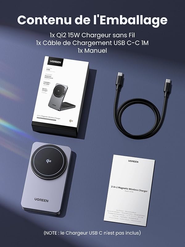 MagFlow Qi2 15W Certifié Chargeur Induction iPhone 2 en 1 MagSafe