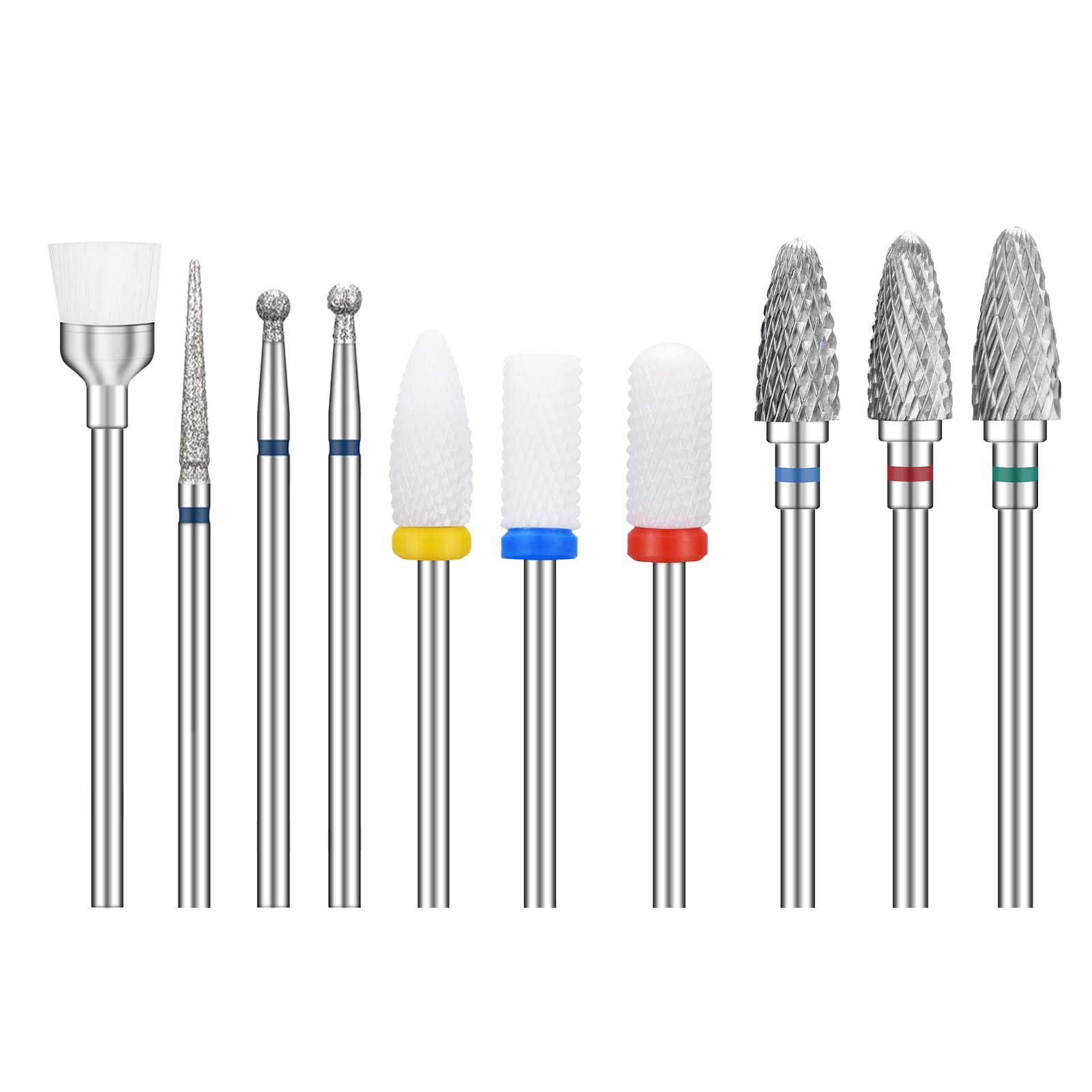 10Pcs Nail Drill Bits for Acrylic Nails, Professional Tungsten Carbide and Ceramic 3/32 Nail Drill Bit Set for Remove Cuticles of Engraved Gel Nails or Acrylic Nails