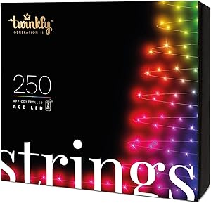 Twinkly - TWS250STP 250 RGB Multicolor LED String Lights - App-Controlled LED Christmas Lights with Green Cable (65.5ft) - IoT & Razer Chroma Enabled - Indoor/Outdoor Party Decorations
